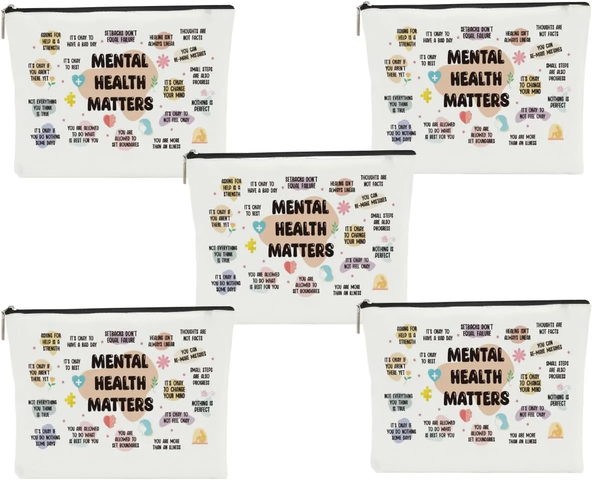 5 Pcs Positive Affirmation Gifts Inspirational Quote Mental Health Awareness Makeup Bag Cosmetic Bag for Women Girl Daughter Bestie Friend Coworker Bestie Thanksgiving Christmas Graduation Birthday