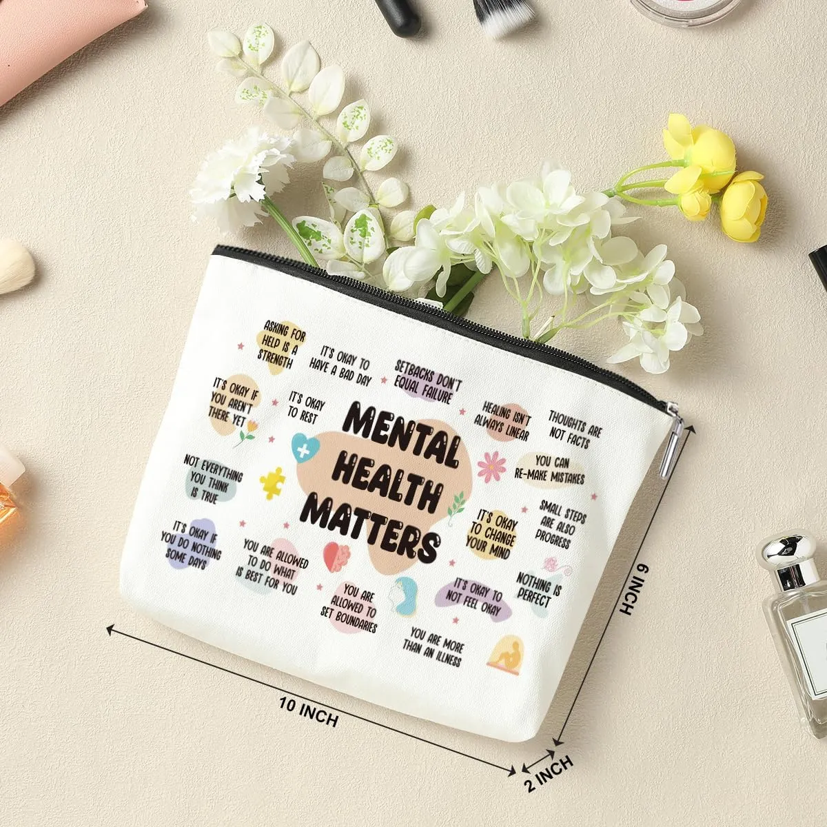 5 Pcs Positive Affirmation Gifts Inspirational Quote Mental Health Awareness Makeup Bag Cosmetic Bag for Women Girl Daughter Bestie Friend Coworker Bestie Thanksgiving Christmas Graduation Birthday