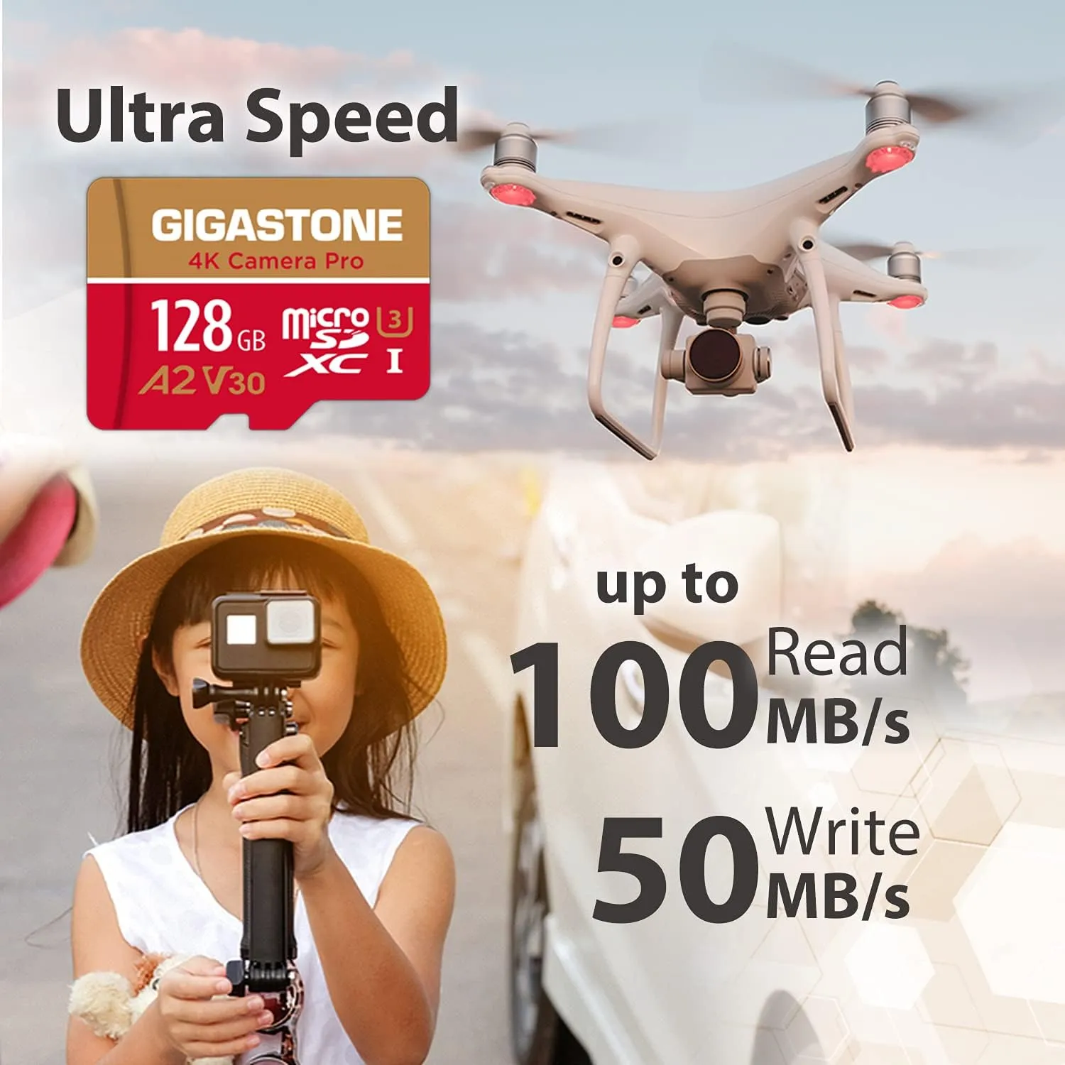 [5 Years Free Data Recovery] Gigastone Memory Card 128GB 2 Pack 4K Pro Camera, Compatible with GoPro Switch, Speed 100MB/s. A2 U3 V30 Micro SDXC Card with SD Adapter.