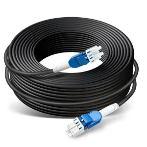 50ft/15m OD-5mm Industrial TPU OS2 LC to LC Outdoor Armored Fiber Optic Cable, Duplex Single Mode Fiber Patch Cable, 9/125um Uniboot LC Fiber Direct Bury
