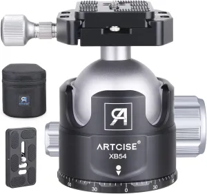 54mm Low Profile Tripod Head with 2 Arca Swiss Quick Release Plates Professional Heavy Duty Metal 360 Rotating Panoramic Ball head for DSLR Camera Camcorder Max Loading 77.2lbs/35kg