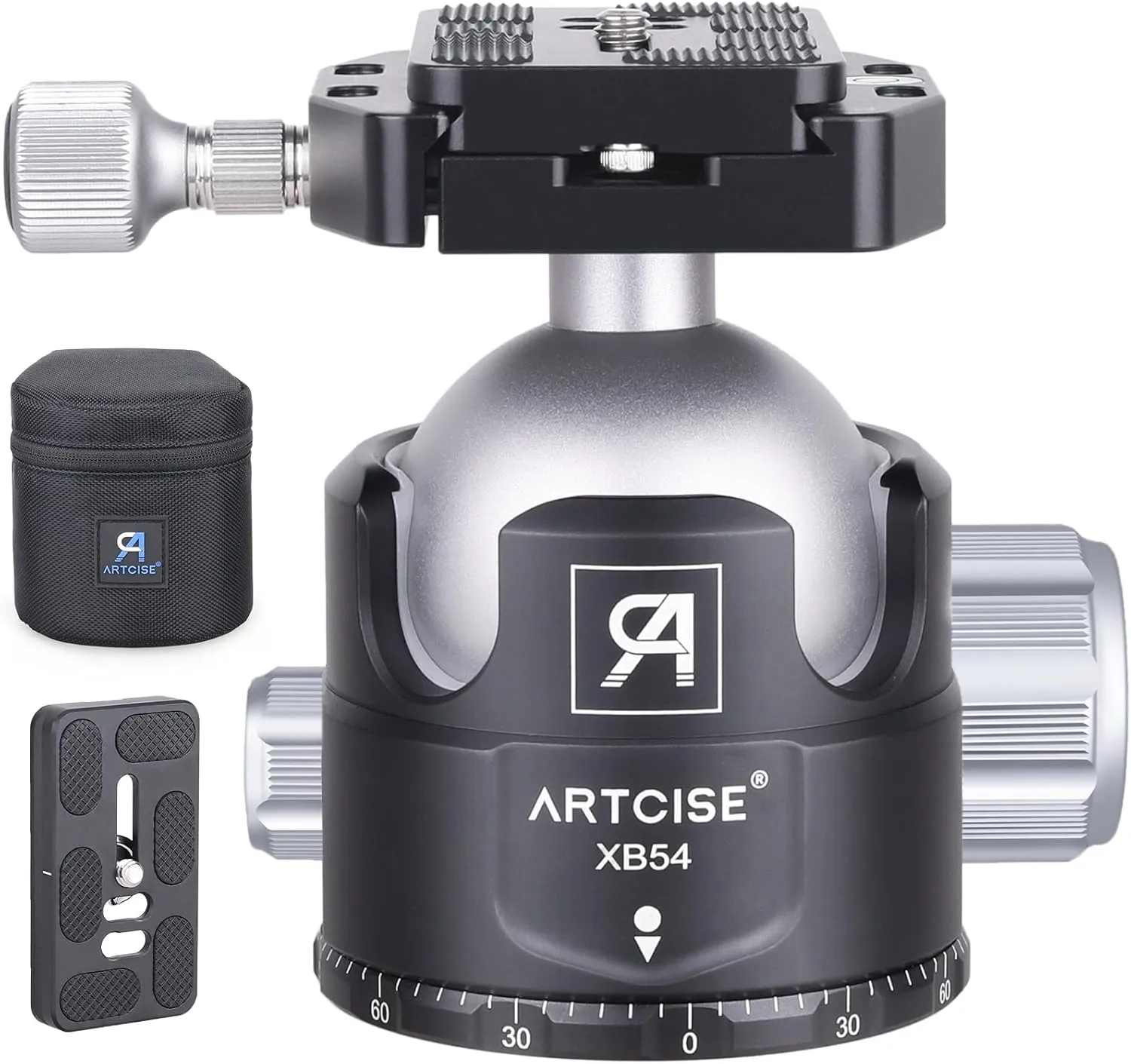 54mm Low Profile Tripod Head with 2 Arca Swiss Quick Release Plates Professional Heavy Duty Metal 360 Rotating Panoramic Ball head for DSLR Camera Camcorder Max Loading 77.2lbs/35kg