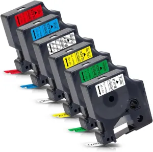 6-Pack Replacement for Dymo D1 Label Tape 45013 45010 45016 45017 45018 45019 Color 1/2” Refills for LabelManager 160 280 210D 360D 420P 450D 450P 450DUO, Clear/White/Blue/Red/Yellow/Green