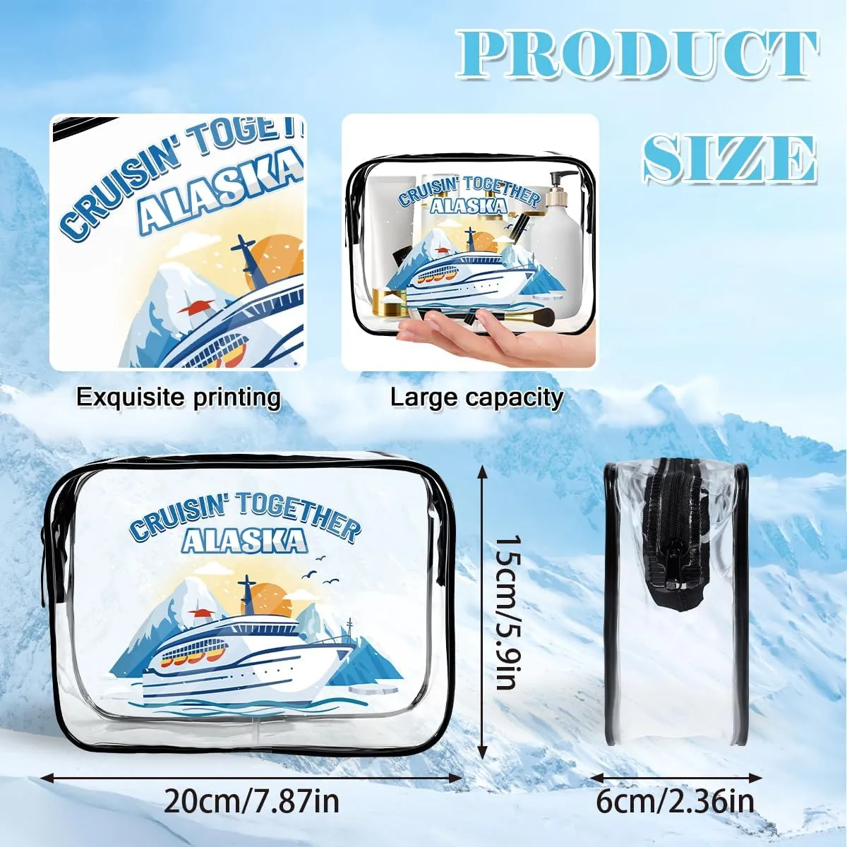 6 Pcs Clear Alaska Makeup Bags Gifts for Women, Beach Cruise Cosmetic Bag,Alaska Cruise Essentials, Travel PVC Waterproof Toiletry Bags for Girls Sister Daughter Nurse Teacher