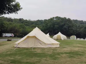 6-Person Canvas Bell Tent – 4-Season Glamping Yurt, Heavy Cotton Camping Tent for Family, Hunting, Parties, Durable 2-in-1 Design with 2 Doors (White)