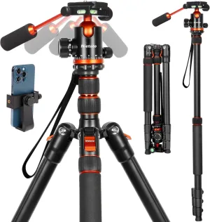68" Tripod for Camera, 2 in1 Camera Tripods & Monopods with Removable Handle, Professional CNC Ball Head Video Tripod, Heavy Duty Tripod for DSLR Camera Lasers Spotting Scope Binoculars Telescope