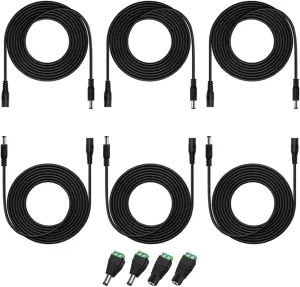 6PCS 10FT(3m) 12V DC Power Extension Cable with Power Jack Adapter Connectors(2 x Male   2 x Female) 5.5mm x 2.1mm DC Power Adapter Extension Cord and Cable Wire Ends Plug HE016-6