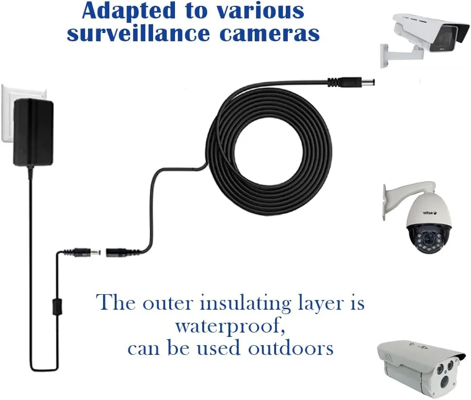 6PCS 10FT(3m) 12V DC Power Extension Cable with Power Jack Adapter Connectors(2 x Male   2 x Female) 5.5mm x 2.1mm DC Power Adapter Extension Cord and Cable Wire Ends Plug HE016-6
