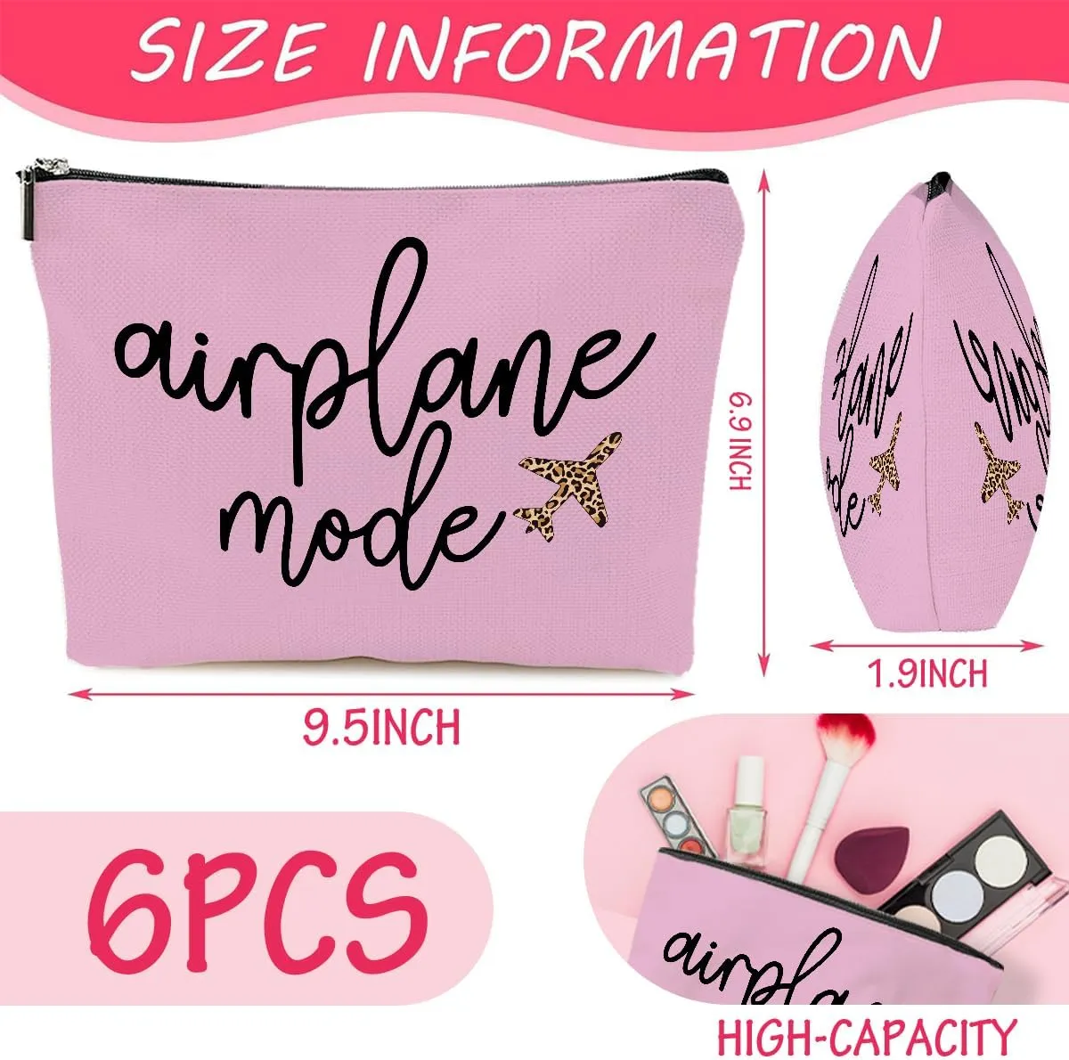 6PCS Pilot Gift Airplane Mode Makeup Bag flight attendant accessories flight attendant gifts airplane travel makeup bag Easter, Mother's Day, Nurses' Day, Christmas gifts for friends and sisters