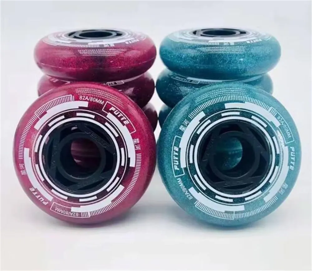 82A Inline Skates Wheel Blue Wine Red Star River PU Rollers for Slalom Street Asphalt Road Skating Roller Skate Wheels, 8 Pack