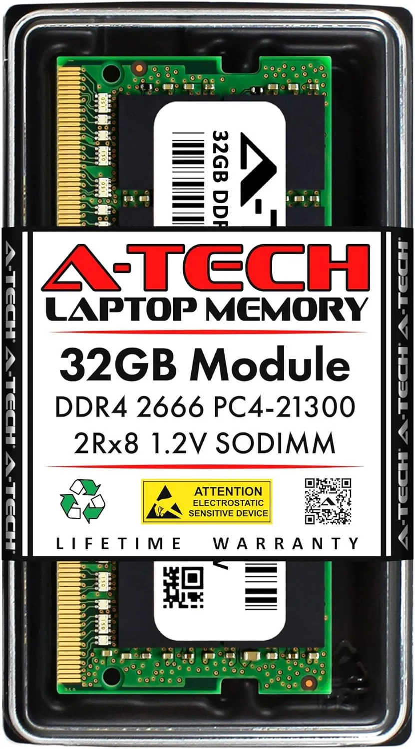 A-Tech 32GB RAM Replacement for CT32G4SFD8266 | DDR4 2666MHz PC4-21300 (PC4-2666V) CL19 SODIMM 2Rx8 1.2V Non-ECC SO-DIMM 260-Pin Laptop, Notebook Memory Module