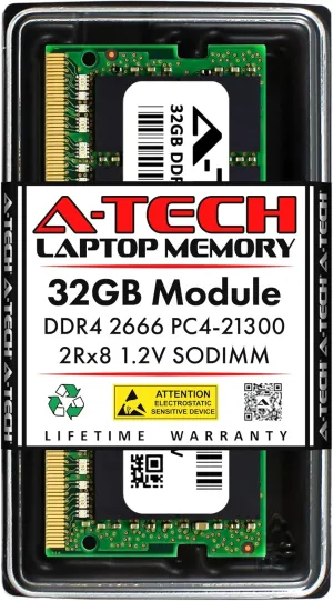 A-Tech 32GB RAM Replacement for CT32G4SFD8266 | DDR4 2666MHz PC4-21300 (PC4-2666V) CL19 SODIMM 2Rx8 1.2V Non-ECC SO-DIMM 260-Pin Laptop, Notebook Memory Module