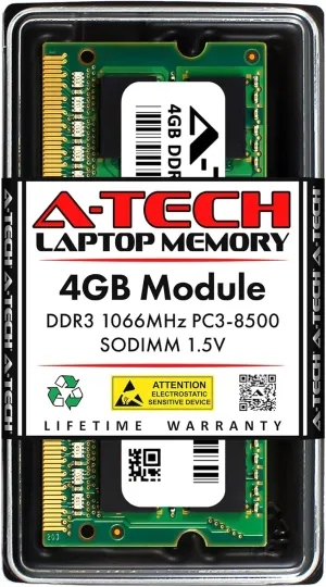 A-Tech 4GB RAM for eMachines D640, D730, E730 | DDR3 1066MHz PC3-8500 SODIMM 1.5V Non-ECC Memory Upgrade
