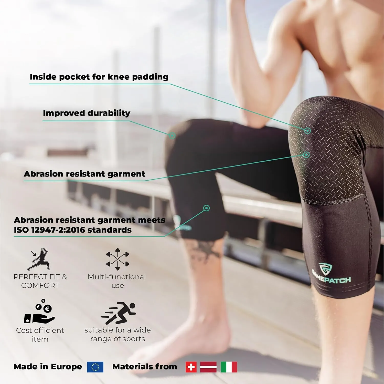 Abrasion Resistant 3/4 Tights Basketball, Football, Handball Sport Tights with Abrasion Protection on Knees Unisex