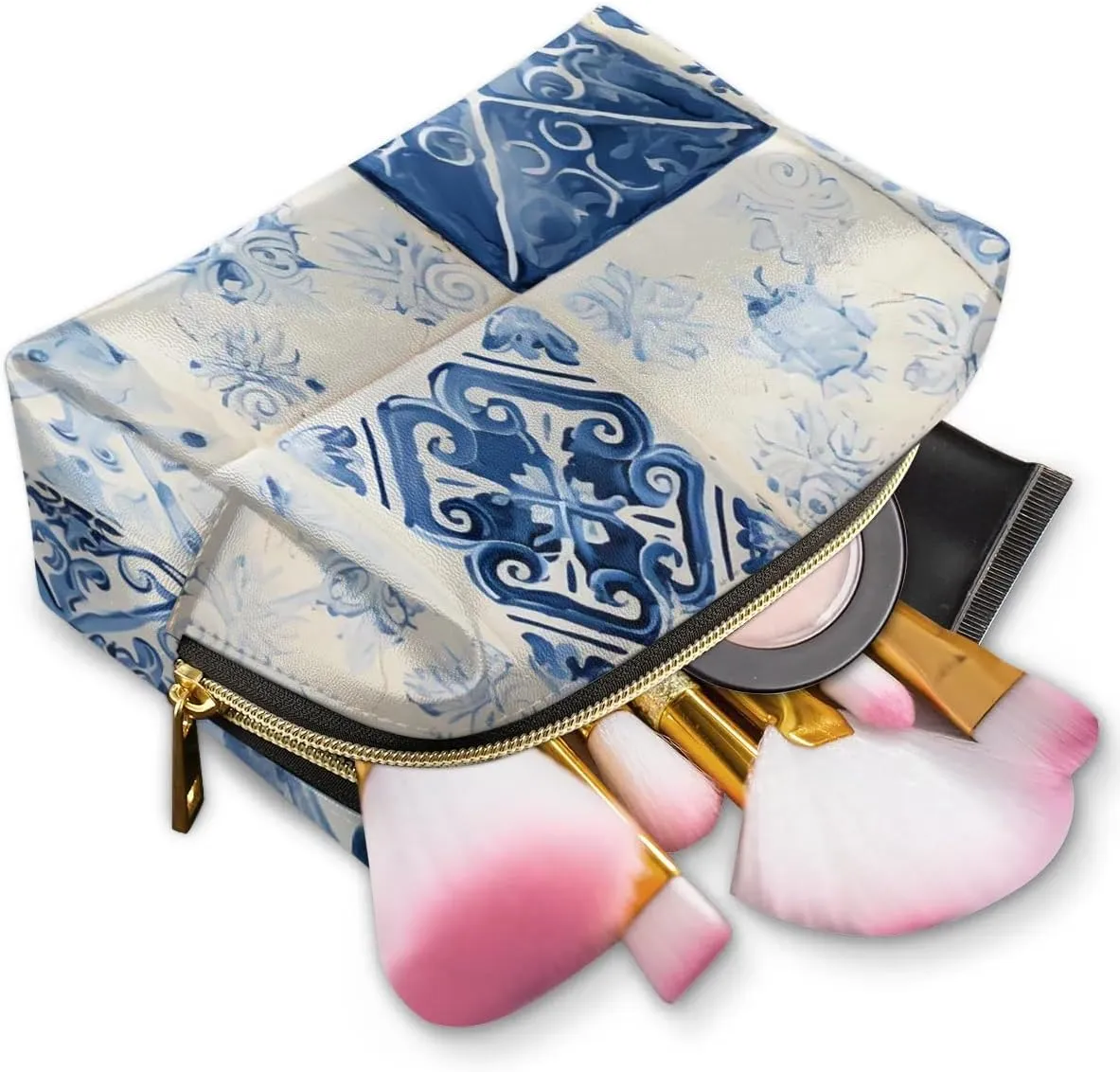 Abstract Beauty Boho Patterns Travel Makeup Bag for Women, PU Leather Waterproof Checkered Cosmetic Bags Large Make up Bag Zipper Pouch