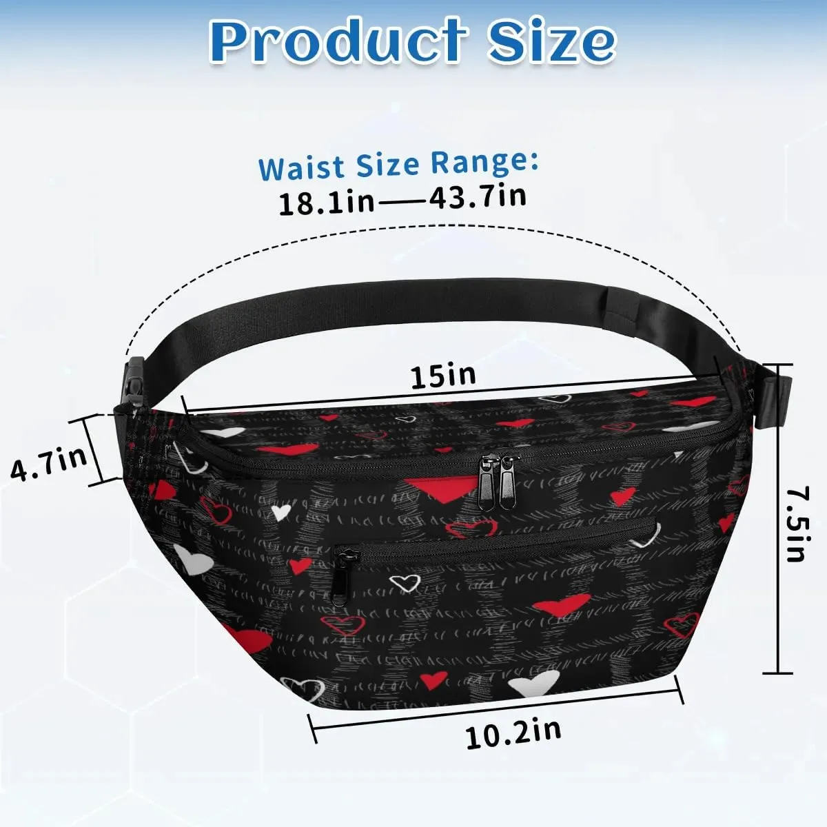 Abstraction Love Hearts Crossbody Sling Bag for Women Men Crossbody Backpack with 4 Zipper Pockets Fanny Pack Shoulder Casual Daypack for Travel Running Hiking Cycling