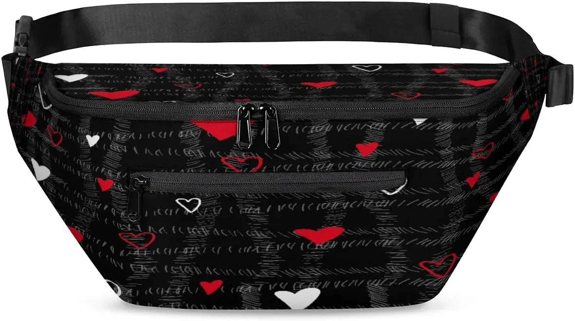 Abstraction Love Hearts Crossbody Sling Bag for Women Men Crossbody Backpack with 4 Zipper Pockets Fanny Pack Shoulder Casual Daypack for Travel Running Hiking Cycling