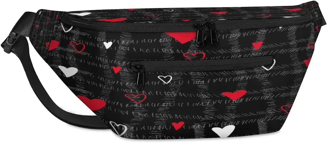 Abstraction Love Hearts Crossbody Sling Bag for Women Men Crossbody Backpack with 4 Zipper Pockets Fanny Pack Shoulder Casual Daypack for Travel Running Hiking Cycling