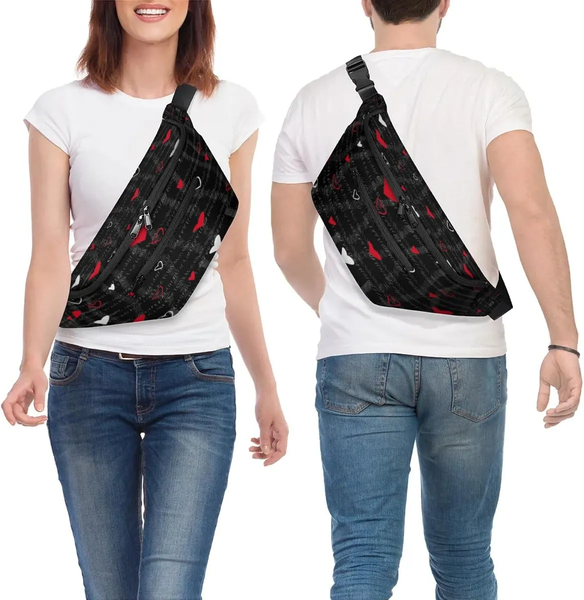 Abstraction Love Hearts Crossbody Sling Bag for Women Men Crossbody Backpack with 4 Zipper Pockets Fanny Pack Shoulder Casual Daypack for Travel Running Hiking Cycling