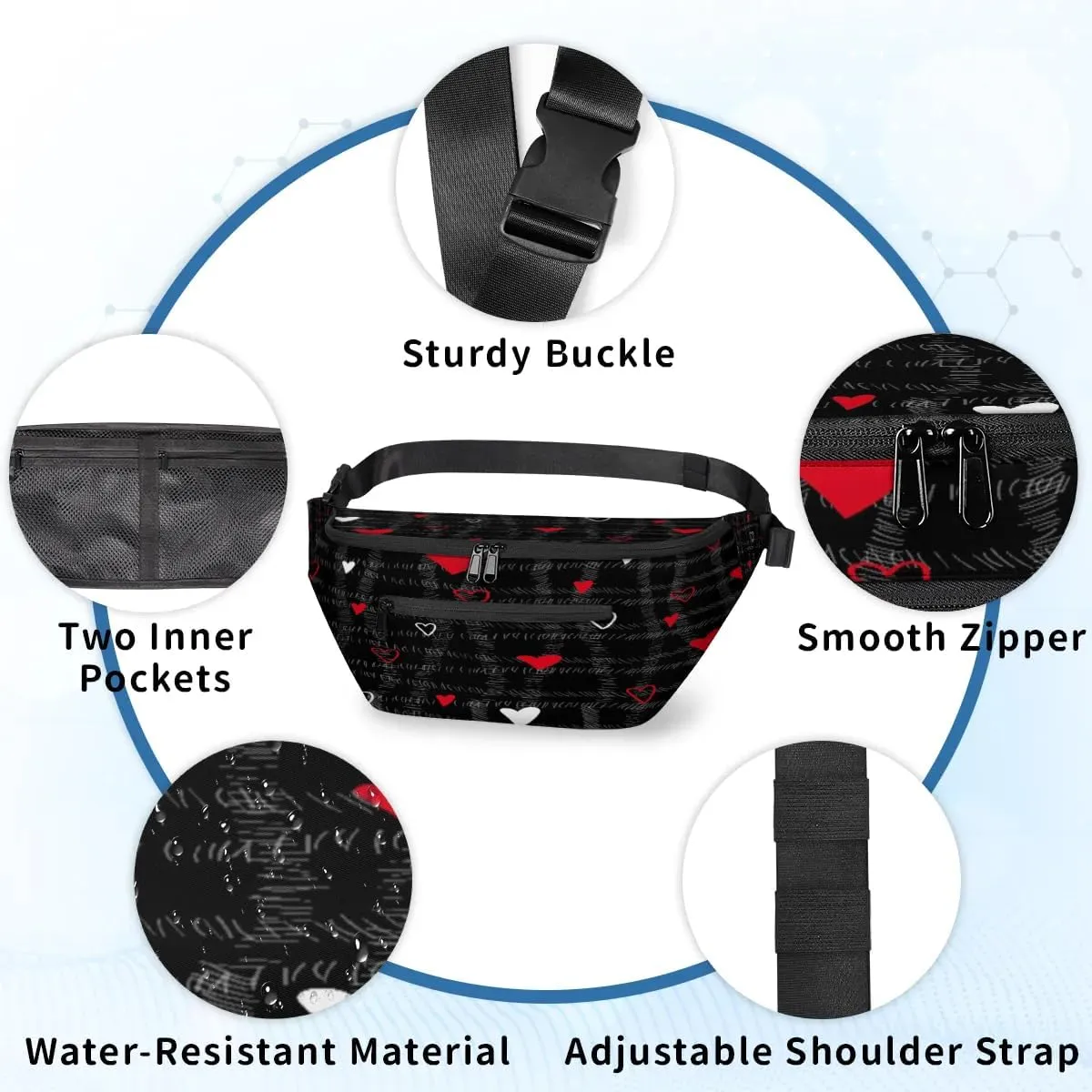 Abstraction Love Hearts Crossbody Sling Bag for Women Men Crossbody Backpack with 4 Zipper Pockets Fanny Pack Shoulder Casual Daypack for Travel Running Hiking Cycling