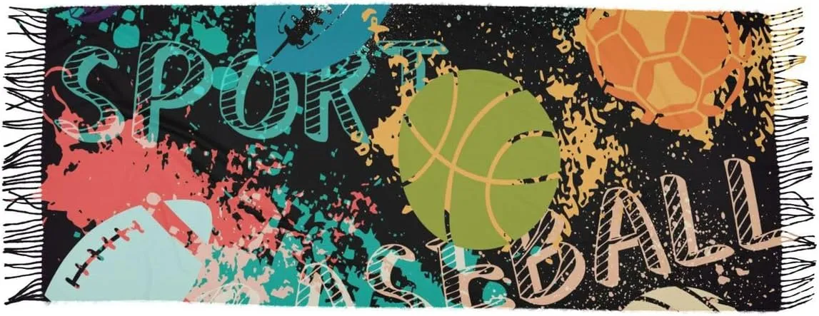 Acpiggto Winter Scarf Warm Shawl Basketball Sports Football Volleyball Cute Black Cartoon Faux Cashmere Wool Scarves