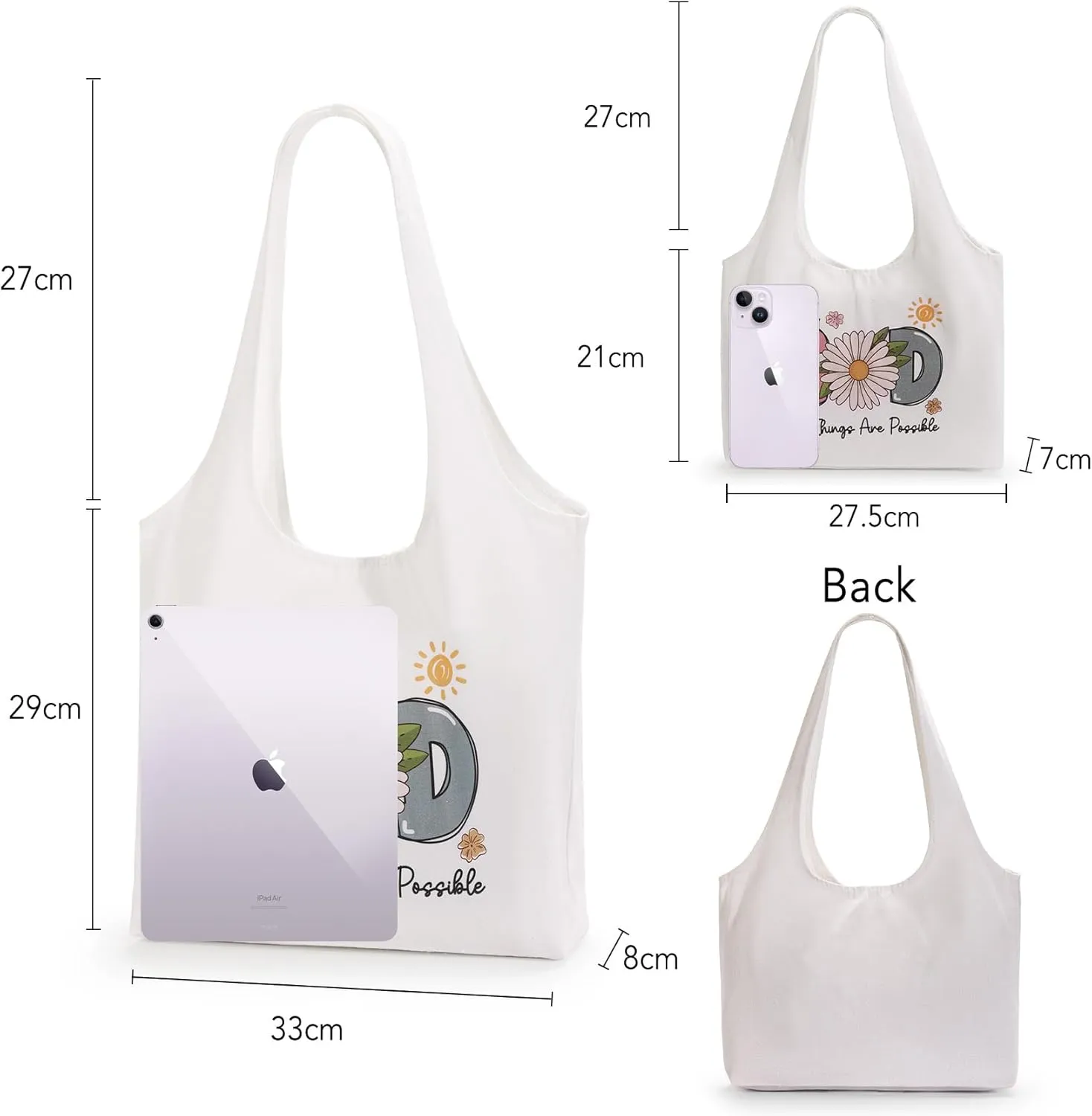 Aesthetic Canvas Tote Bag for Women Reusable Casual Shoulder Shopping Canvas Bag Set for Beach Work