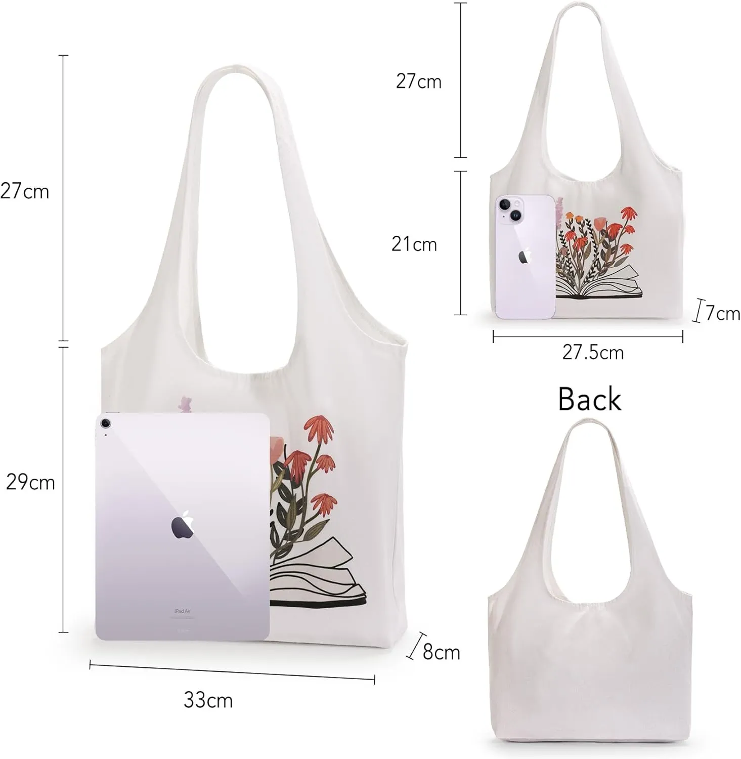 Aesthetic Canvas Tote Bag for Women Reusable Casual Shoulder Shopping Canvas Bag Set for Beach Work