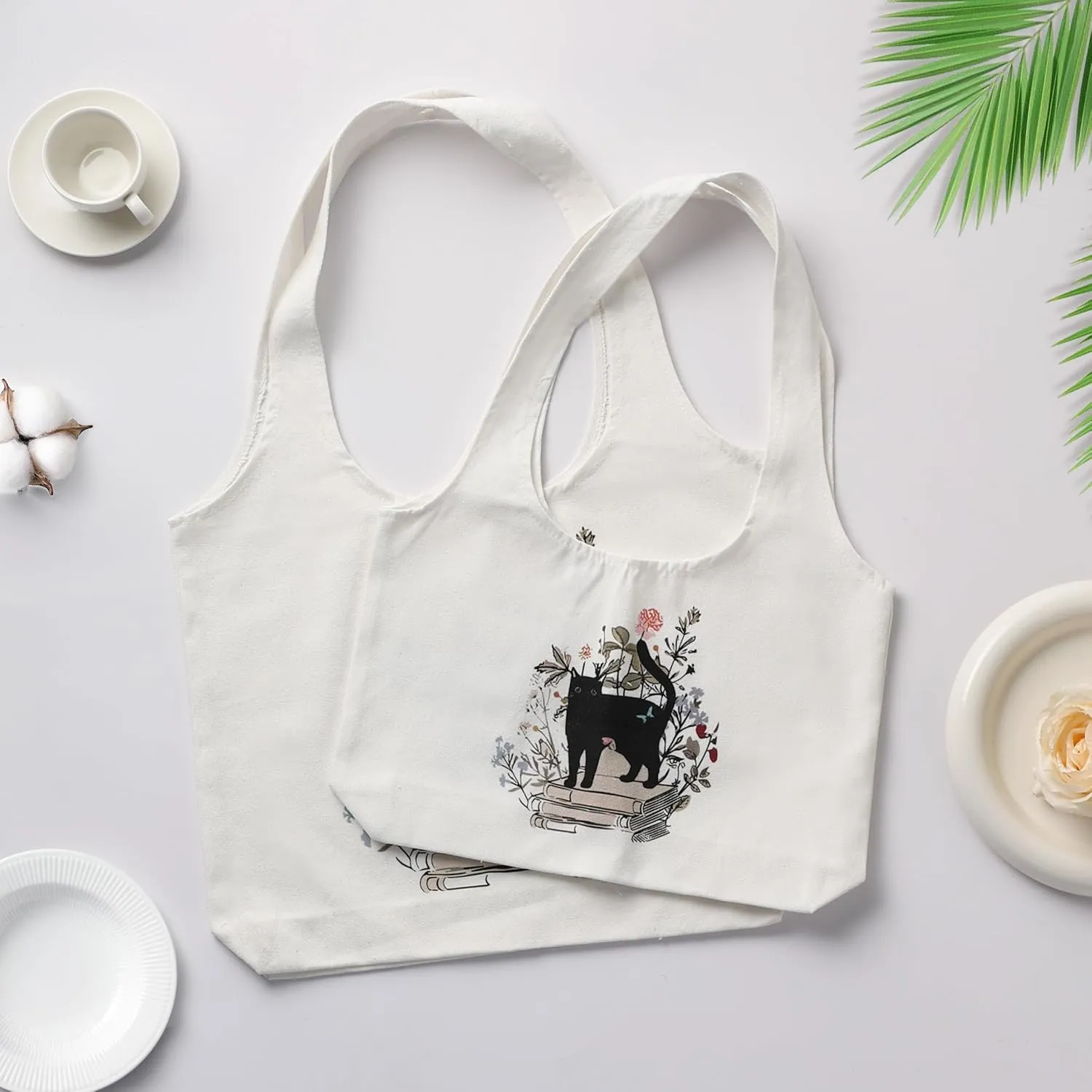 Aesthetic Canvas Tote Bag for Women Reusable Casual Shoulder Shopping Canvas Bag Set for Beach Work