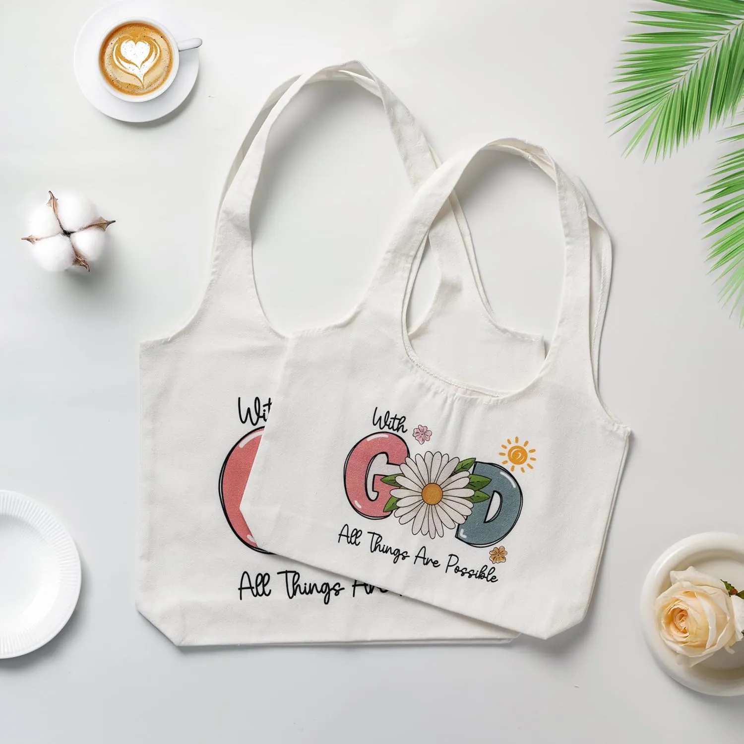 Aesthetic Canvas Tote Bag for Women Reusable Casual Shoulder Shopping Canvas Bag Set for Beach Work