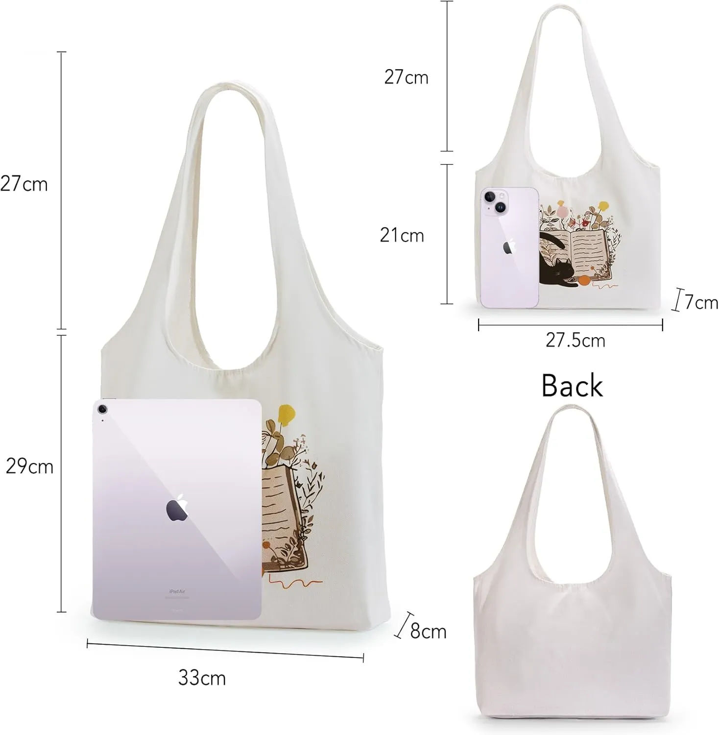 Aesthetic Canvas Tote Bag for Women Reusable Casual Shoulder Shopping Canvas Bag Set for Beach Work