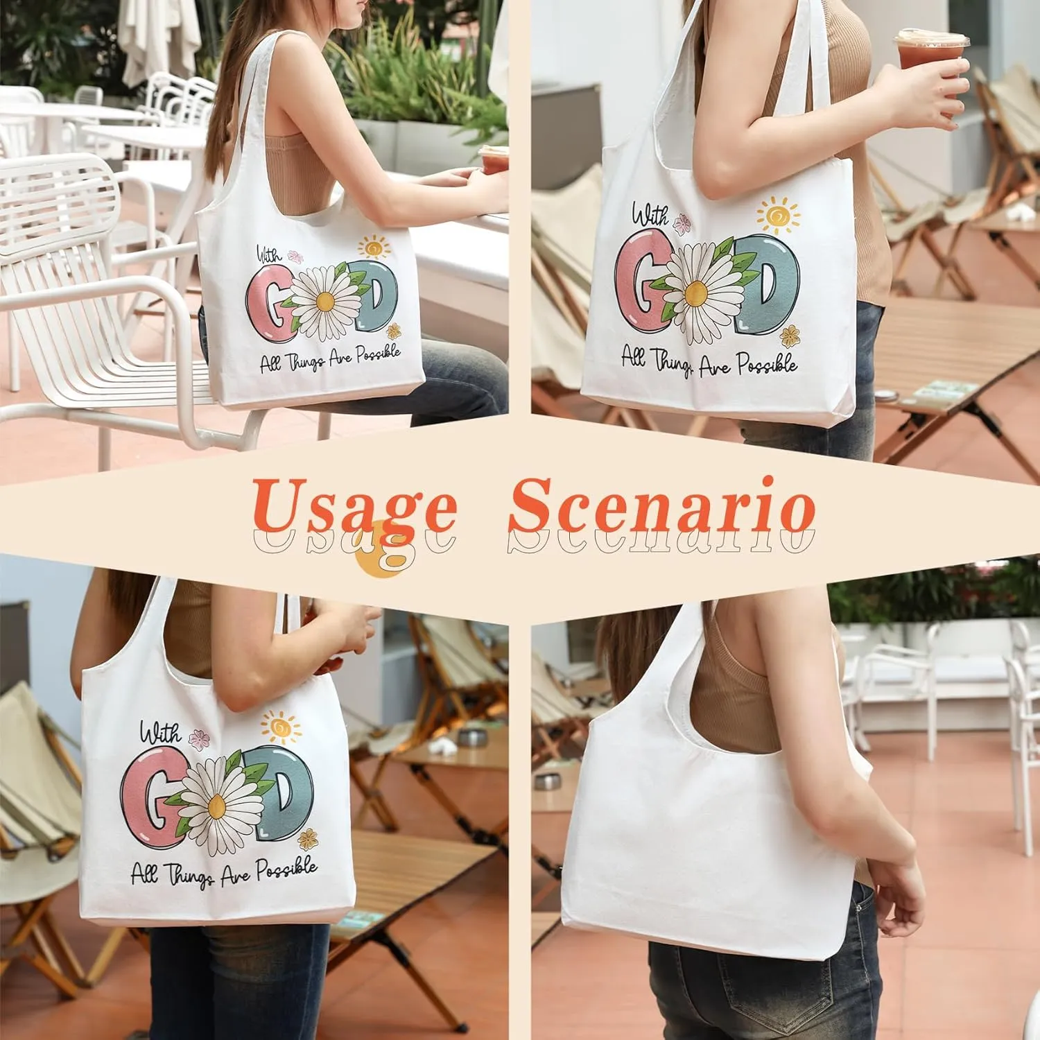 Aesthetic Canvas Tote Bag for Women Reusable Casual Shoulder Shopping Canvas Bag Set for Beach Work