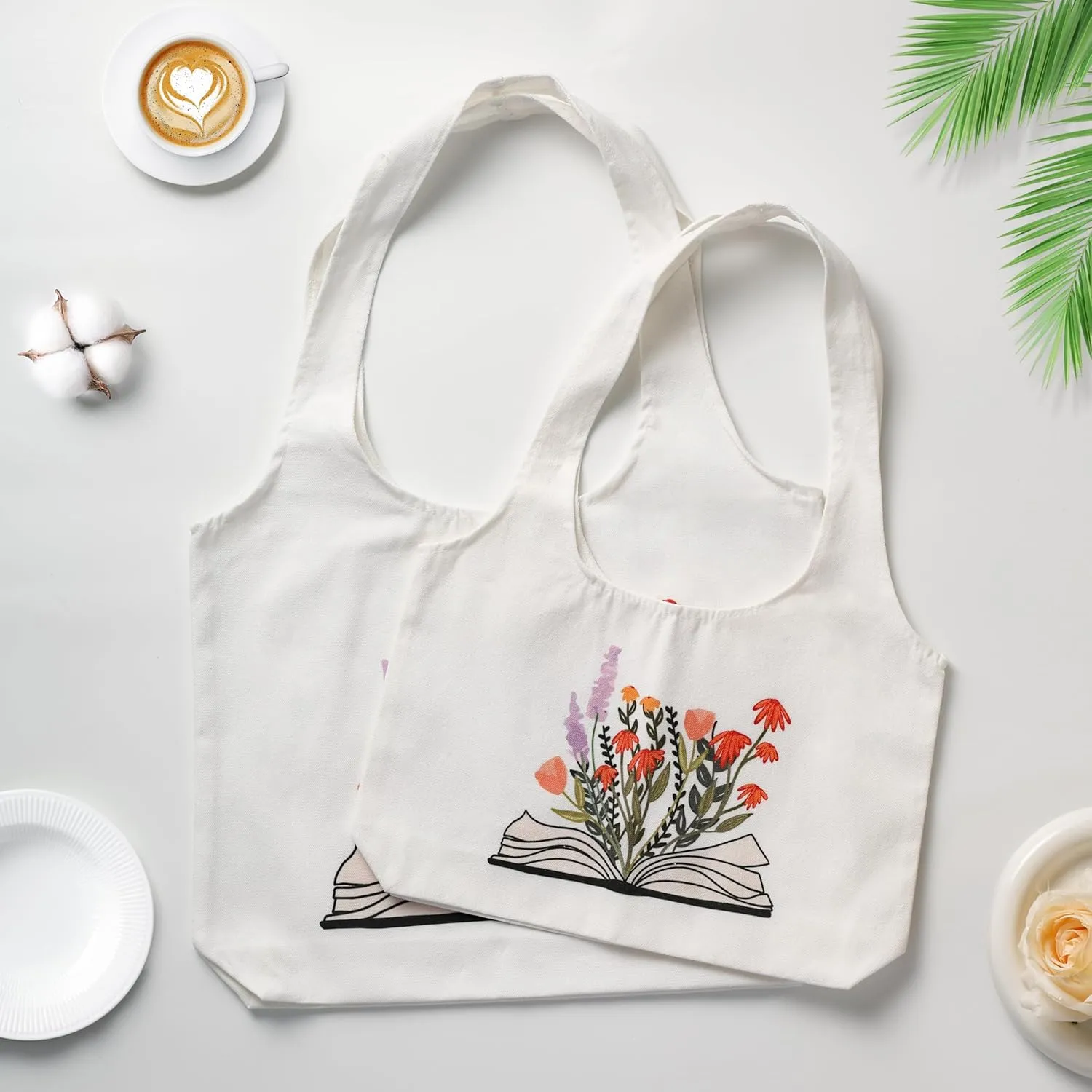 Aesthetic Canvas Tote Bag for Women Reusable Casual Shoulder Shopping Canvas Bag Set for Beach Work
