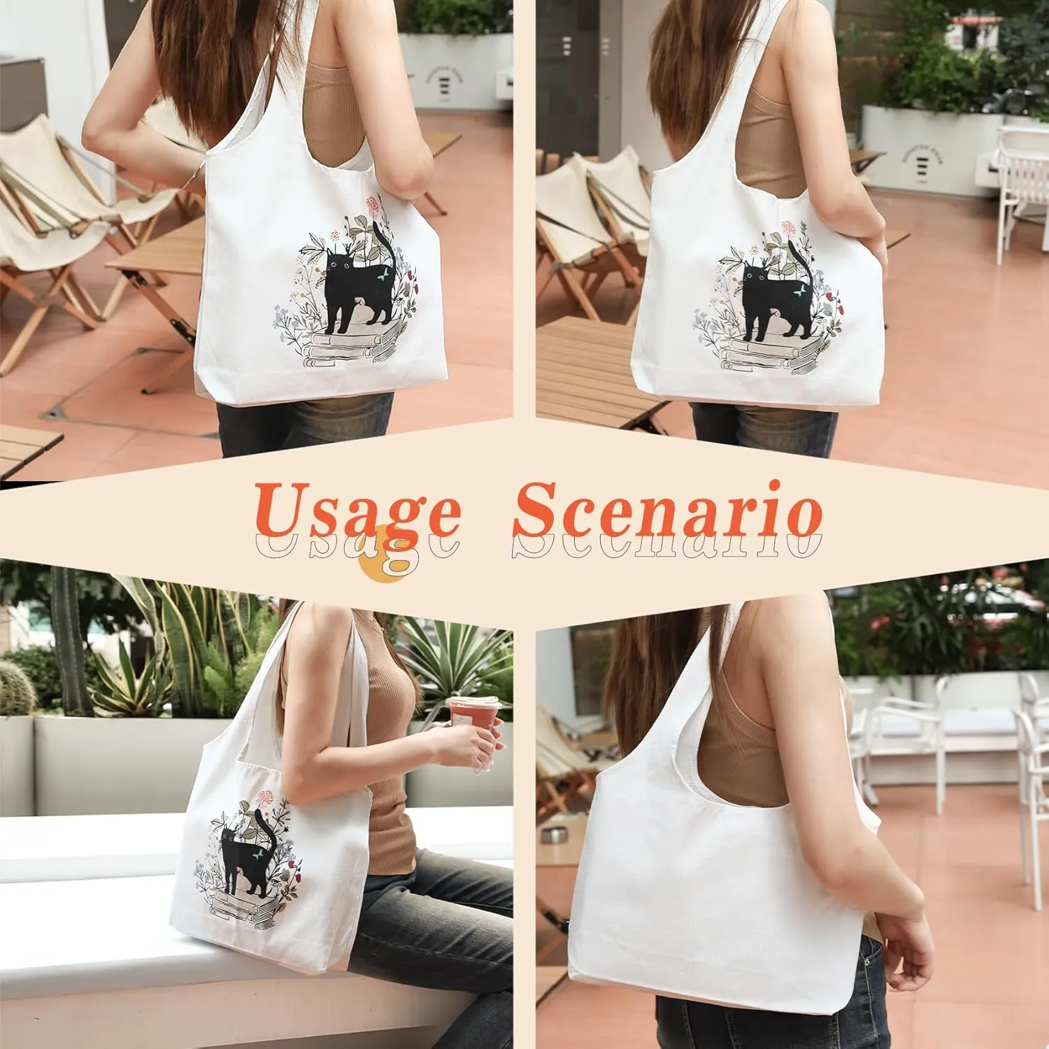 Aesthetic Canvas Tote Bag for Women Reusable Casual Shoulder Shopping Canvas Bag Set for Beach Work