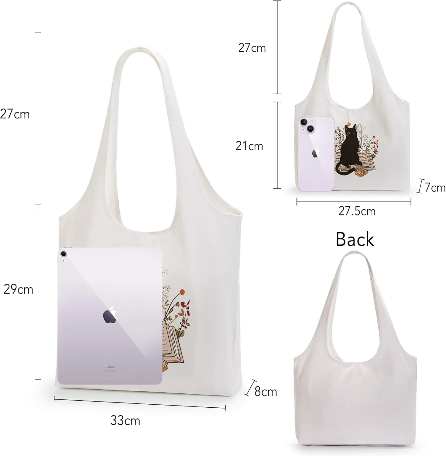 Aesthetic Canvas Tote Bag for Women Reusable Casual Shoulder Shopping Canvas Bag Set for Beach Work