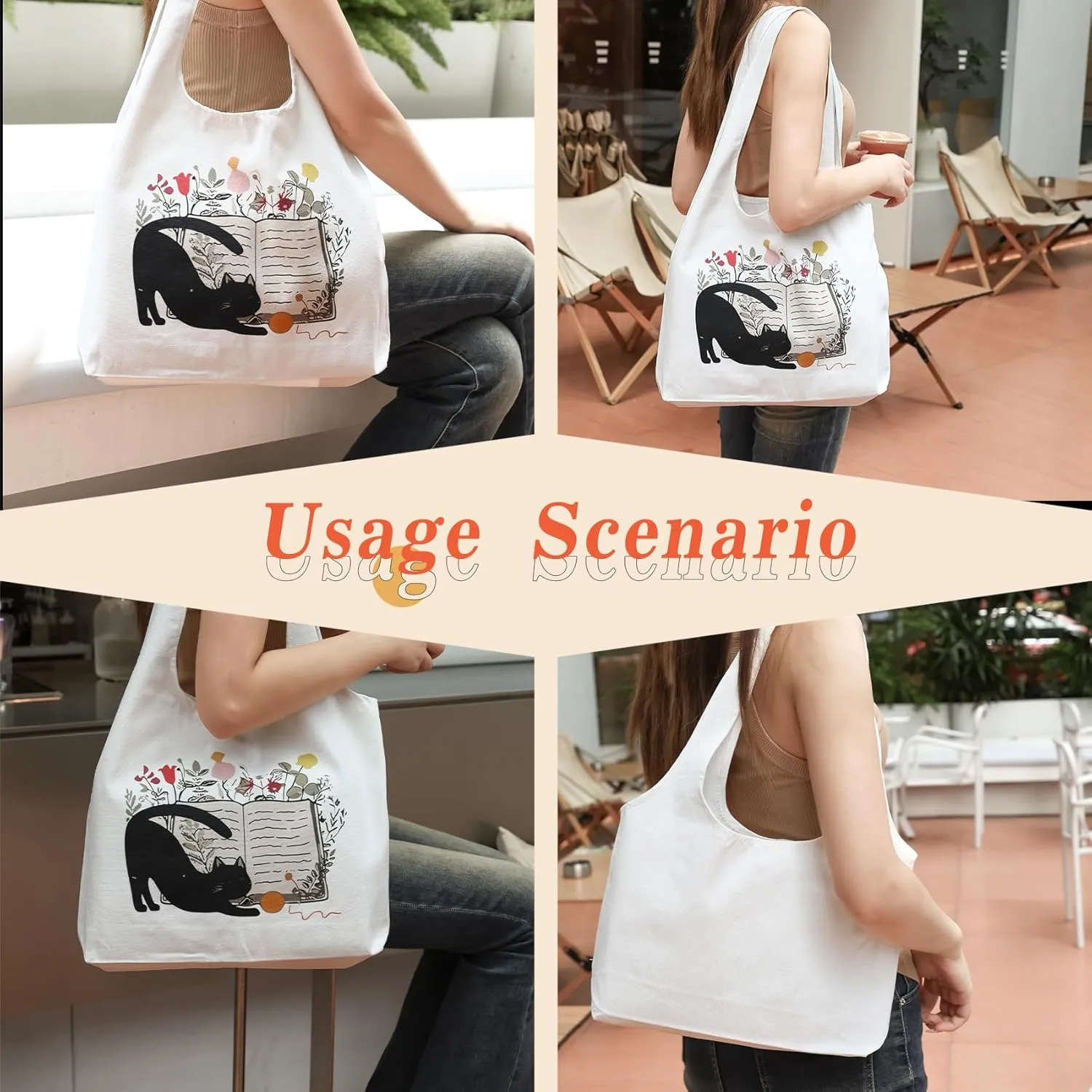 Aesthetic Canvas Tote Bag for Women Reusable Casual Shoulder Shopping Canvas Bag Set for Beach Work