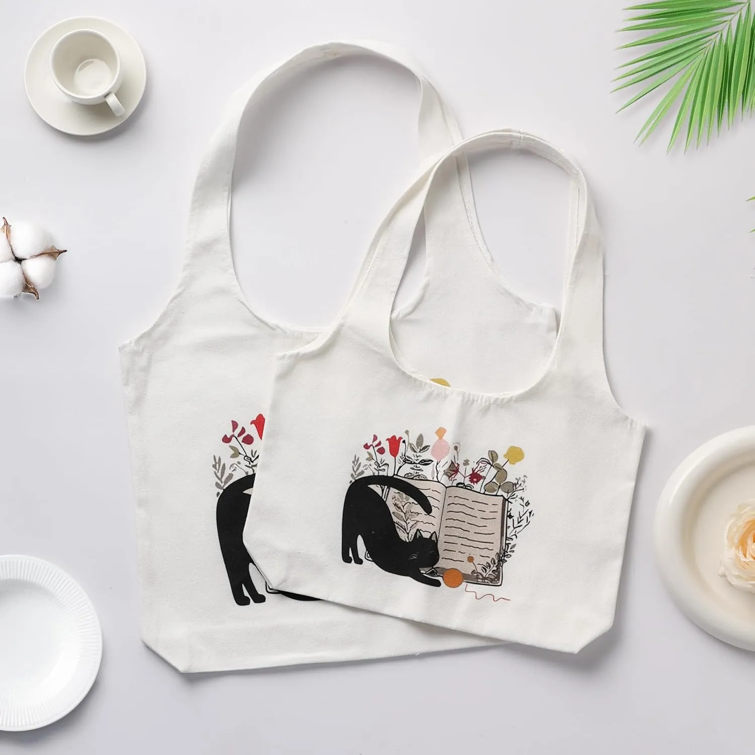 Aesthetic Canvas Tote Bag for Women Reusable Casual Shoulder Shopping Canvas Bag Set for Beach Work