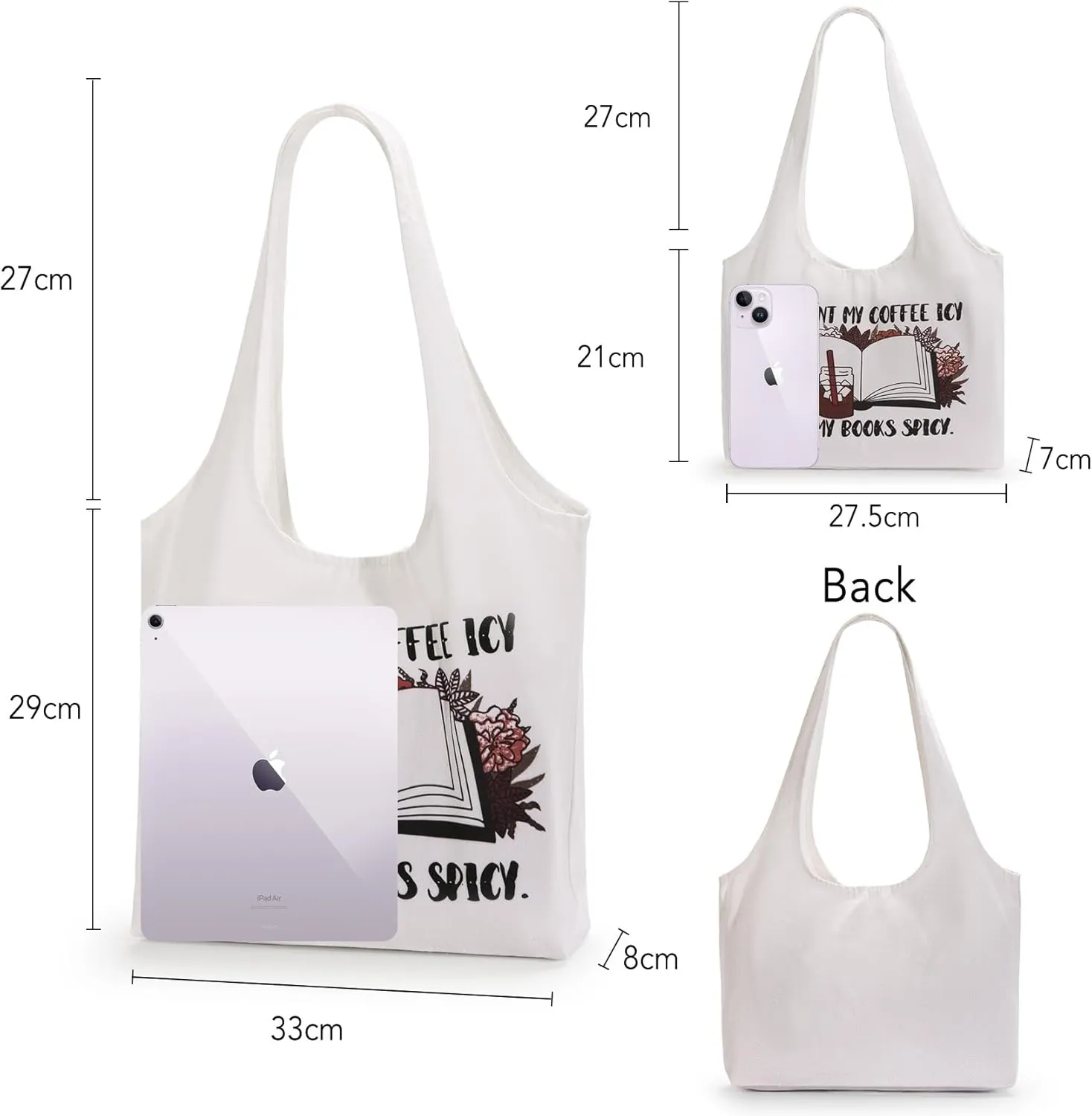 Aesthetic Canvas Tote Bag for Women Reusable Casual Shoulder Shopping Canvas Bag Set for Beach Work