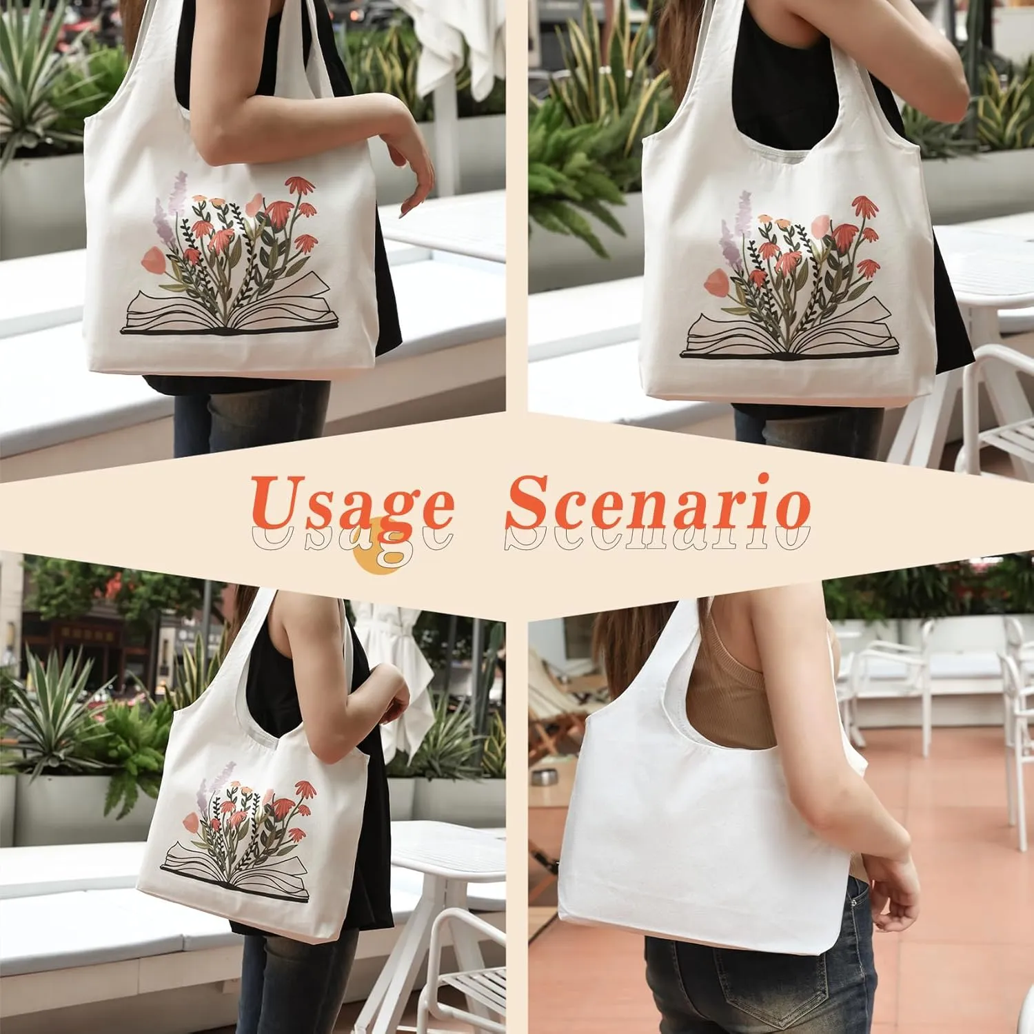 Aesthetic Canvas Tote Bag for Women Reusable Casual Shoulder Shopping Canvas Bag Set for Beach Work
