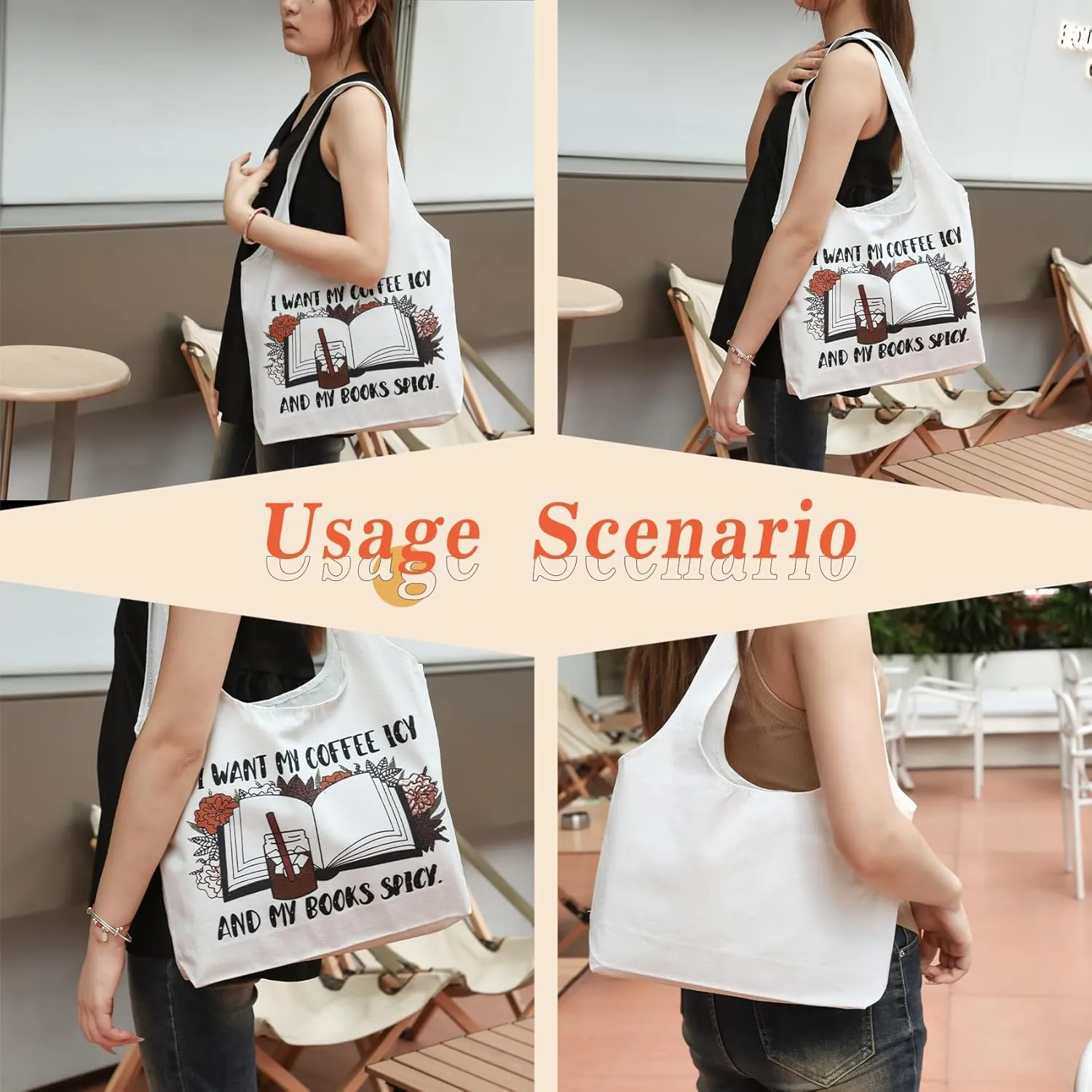 Aesthetic Canvas Tote Bag for Women Reusable Casual Shoulder Shopping Canvas Bag Set for Beach Work