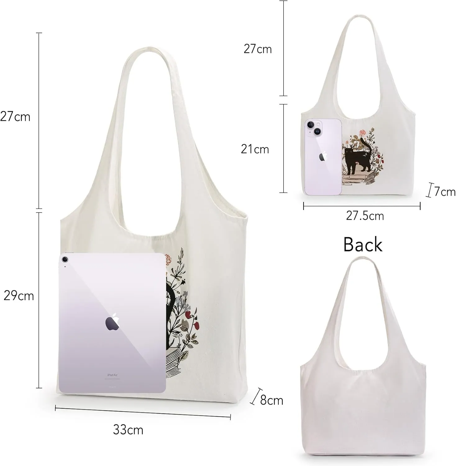 Aesthetic Canvas Tote Bag for Women Reusable Casual Shoulder Shopping Canvas Bag Set for Beach Work