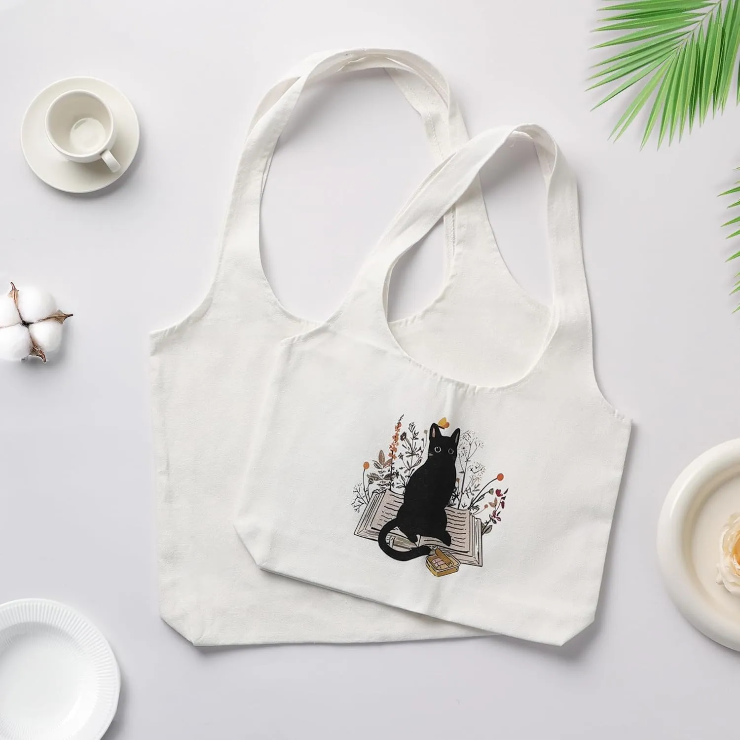 Aesthetic Canvas Tote Bag for Women Reusable Casual Shoulder Shopping Canvas Bag Set for Beach Work