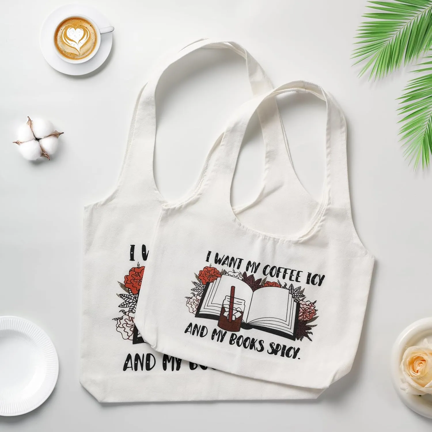 Aesthetic Canvas Tote Bag for Women Reusable Casual Shoulder Shopping Canvas Bag Set for Beach Work