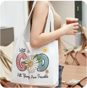 Aesthetic Canvas Tote Bag for Women Reusable Casual Shoulder Shopping Canvas Bag Set for Beach Work