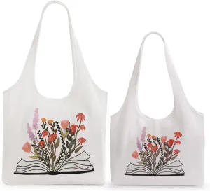 Aesthetic Canvas Tote Bag for Women Reusable Casual Shoulder Shopping Canvas Bag Set for Beach Work