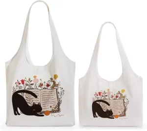 Aesthetic Canvas Tote Bag for Women Reusable Casual Shoulder Shopping Canvas Bag Set for Beach Work