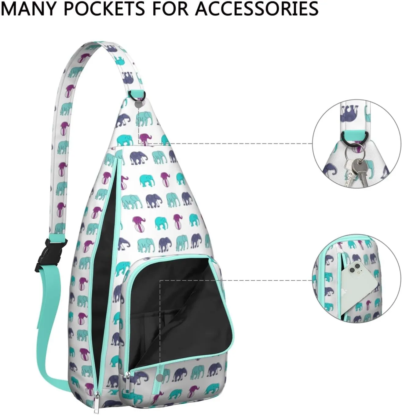 African Cute Elephant Art Print Crossbody Bag Daypack for Women Men Lightweight Waterproof Sling Bag Backpack Hiking Cycling