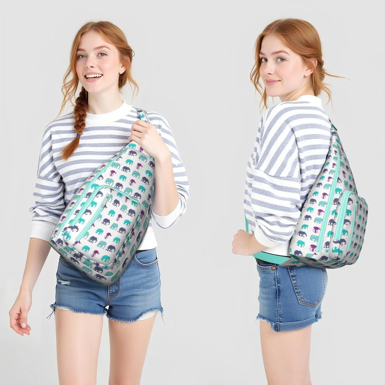 African Cute Elephant Art Print Crossbody Bag Daypack for Women Men Lightweight Waterproof Sling Bag Backpack Hiking Cycling