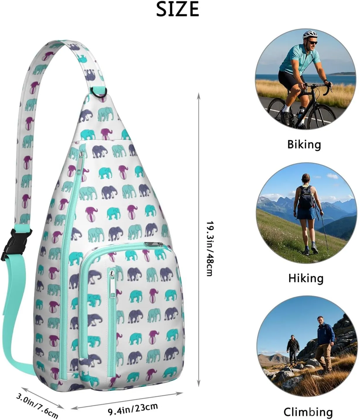 African Cute Elephant Art Print Crossbody Bag Daypack for Women Men Lightweight Waterproof Sling Bag Backpack Hiking Cycling