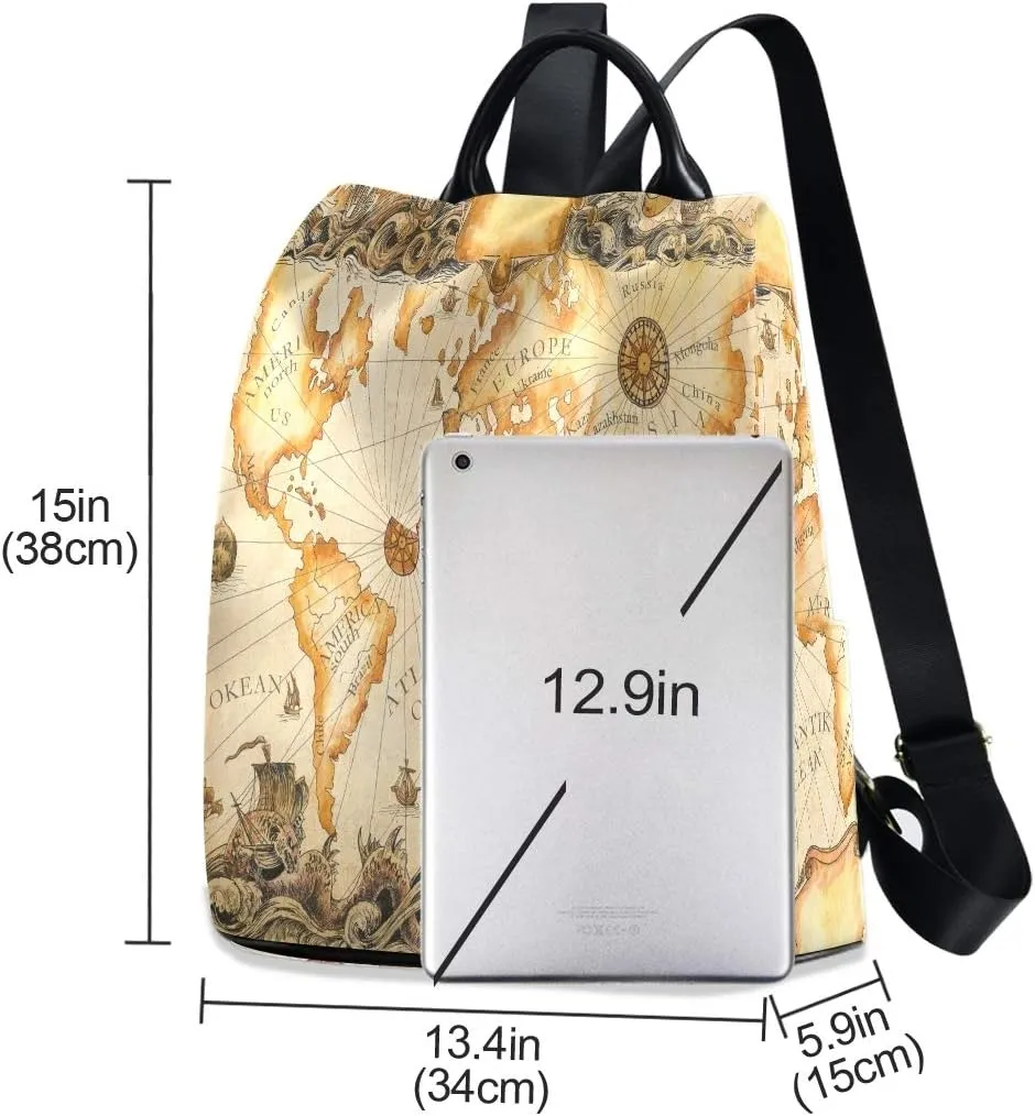 ALAZA Ancient Map Of The World Vignettes Compasses Dragons Sailboats Backpack Purse with Adjustable Straps for Woman Ladies