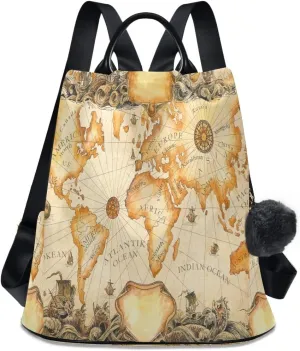 ALAZA Ancient Map Of The World Vignettes Compasses Dragons Sailboats Backpack Purse with Adjustable Straps for Woman Ladies